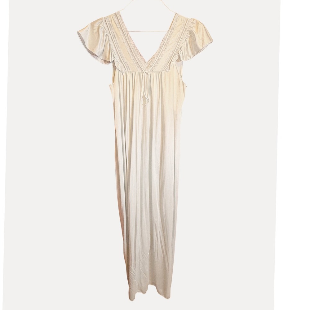 Kayser Nightgown Women Medium Light Blue Good Vintage Lace Trim Flutter Sleeve